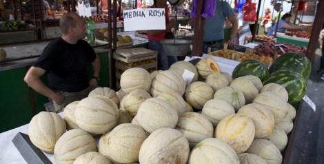 Melonirykelmä torikojulla